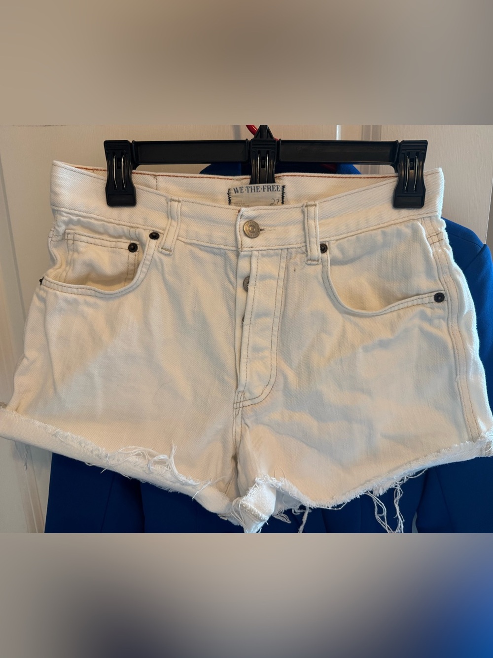 We The Free Cream Frayed Hem High-Rise Denim Shorts